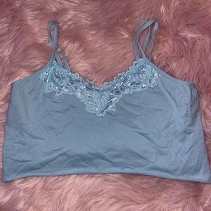 LIGHT BLUE CROP LACE TANK